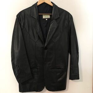 Men's Black Leather Western Style Blazer